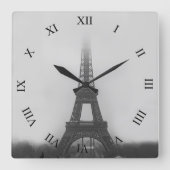 Paris Eiffel Tower Fog B&W Square Wall klok (Voorkant)