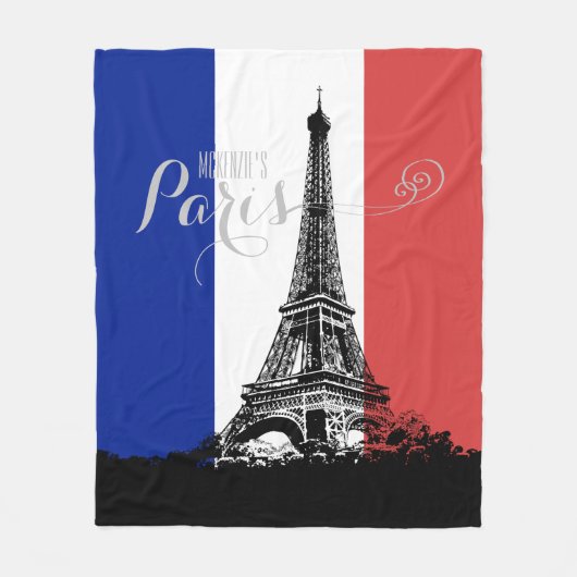 Paris Eiffel Tower France Flag Monogram Fleece Deken (Voorkant)