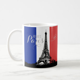Paris Eiffel Tower France Flag Monogram Koffiemok