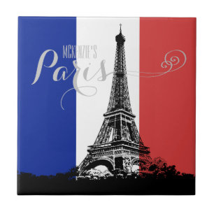 Paris Eiffel Tower France Flag Monogram Tegeltje