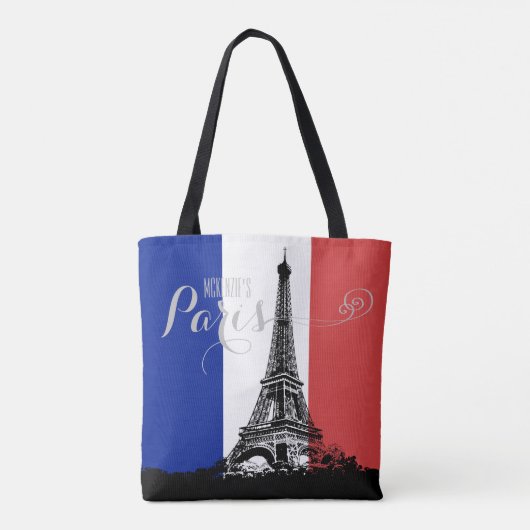 Paris Eiffel Tower France Flag Monogram Tote Bag (Achterkant)