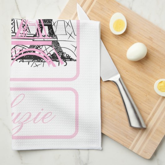 Paris Eiffel Tower France Pink Decor Hand Towel Theedoek (Quarter Fold)