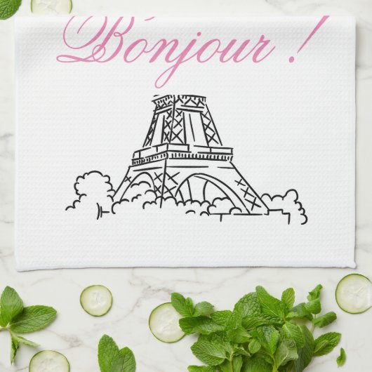 Paris Eiffel Tower France Pink Decor Hand Towel Theedoek (Gevouwen)