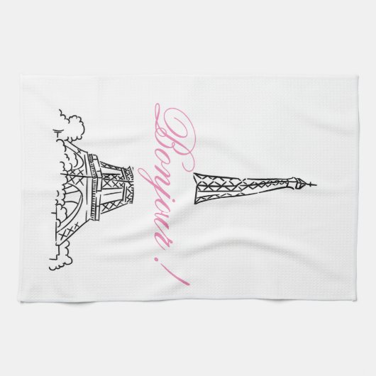 Paris Eiffel Tower France Pink Decor Hand Towel Theedoek (Horizontaal)