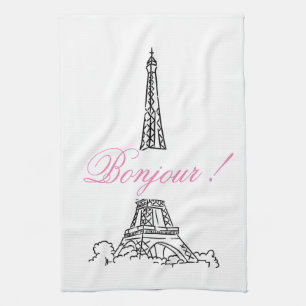 Paris Eiffel Tower France Pink Decor Hand Towel Theedoek