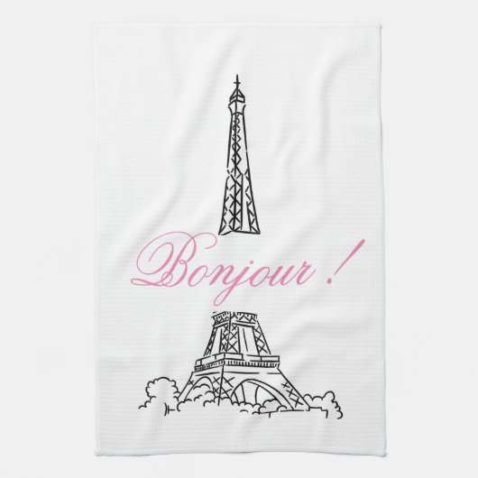 Paris Eiffel Tower France Pink Decor Hand Towel Theedoek (Verticaal)