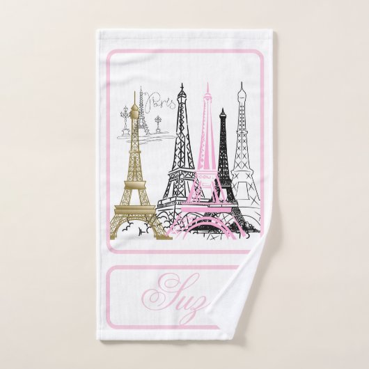 Paris Eiffel Tower France Pink Decor Handdoek (Handdoek)
