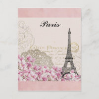 Paris Eiffel Tower France  roze bloemen