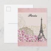 Paris Eiffel Tower France  roze bloemen Briefkaart (Voorkant / Achterkant)