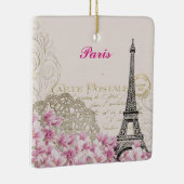 Paris Eiffel Tower France  roze bloemen Keramisch Ornament (Rechts)