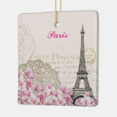 Paris Eiffel Tower France  roze bloemen Keramisch Ornament (Links)