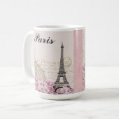 Paris Eiffel Tower France  roze bloemen Koffiemok (Voorkant links)