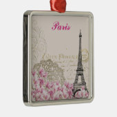 Paris Eiffel Tower France  roze bloemen Metalen Ornament (Rechts)