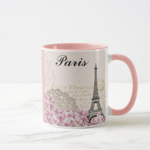 Paris Eiffel Tower France  roze bloemen Mok