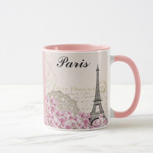 Paris Eiffel Tower France roze bloemen Mok (Rechts)