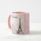 Paris Eiffel Tower France roze bloemen Mok (Voorkant links)