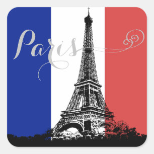 Paris Eiffel Tower Frankrijk Vlag Vierkante Sticker