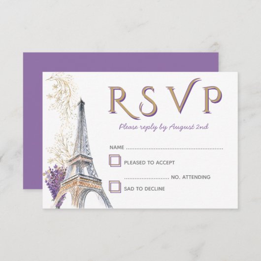 Paris Eiffel Tower French Lavender RSVP Card (Voorkant / Achterkant)