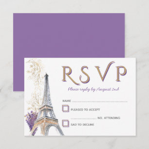 Paris Eiffel Tower French Lavender RSVP Card Kaartje