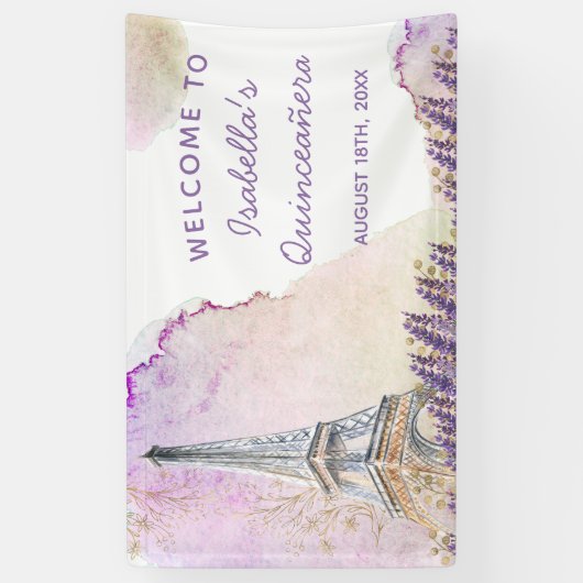 Paris Eiffel Tower French Lavender Welkom Spandoek (Verticaal)