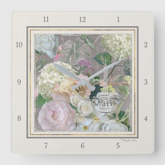 Paris Eiffel Tower French Market Floral  Vierkante Klok (Voorkant)