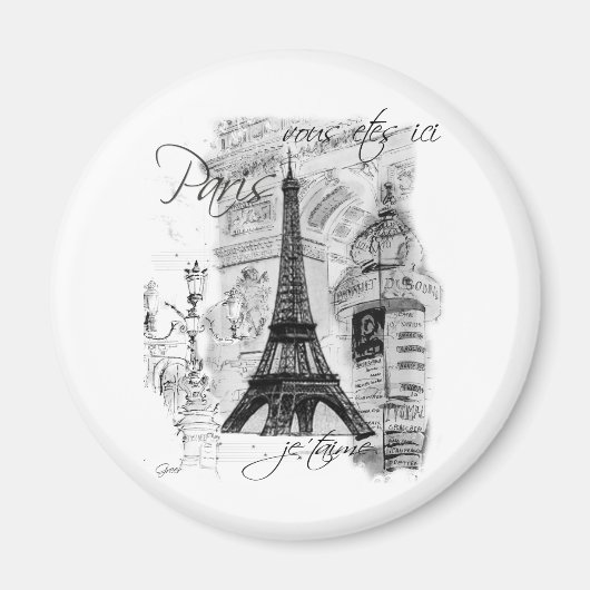 Paris Eiffel Tower French Scene Collage Magneet (Voorkant)