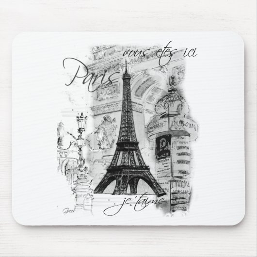 Paris Eiffel Tower French Scene Collage Muismat (Voorkant)