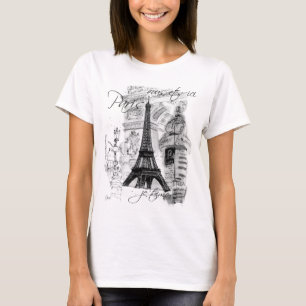 Paris Eiffel Tower French Scene Collage T-shirt