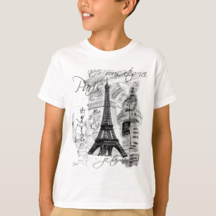 Paris Eiffel Tower French Scene Collage T-shirt