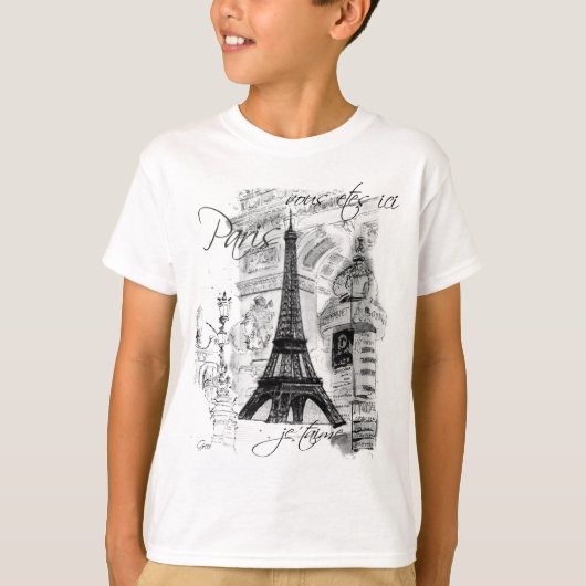 Paris Eiffel Tower French Scene Collage T-shirt (Voorkant)