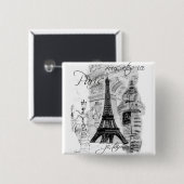 Paris Eiffel Tower French Scene Collage Vierkante Button 5,1 Cm (Voorkant /achterkant)