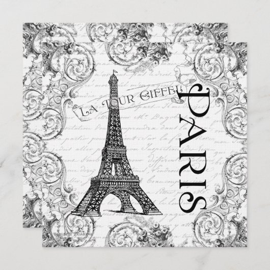 Paris Eiffel Tower French Scroll Kaart (Voorkant / Achterkant)