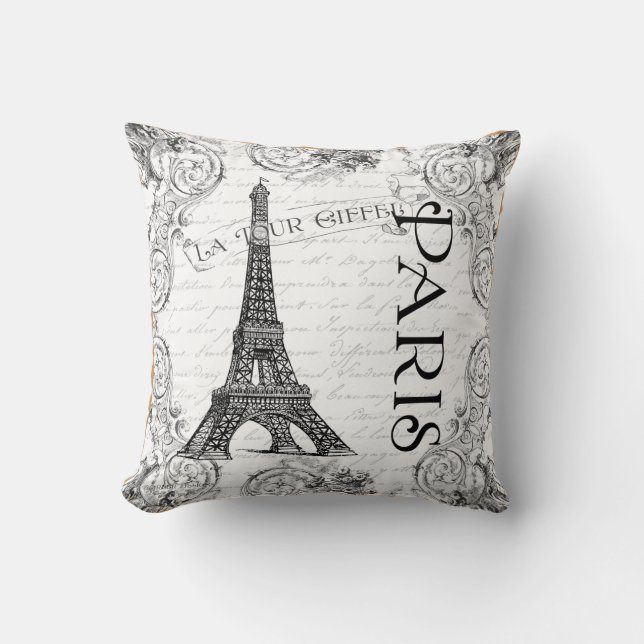 Paris Eiffel Tower French Scroll Kussen (Voorkant)