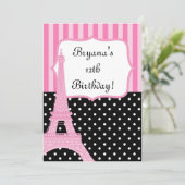 Paris Eiffel Tower French Stippen Pink Uitnodiging (Staand voorkant)