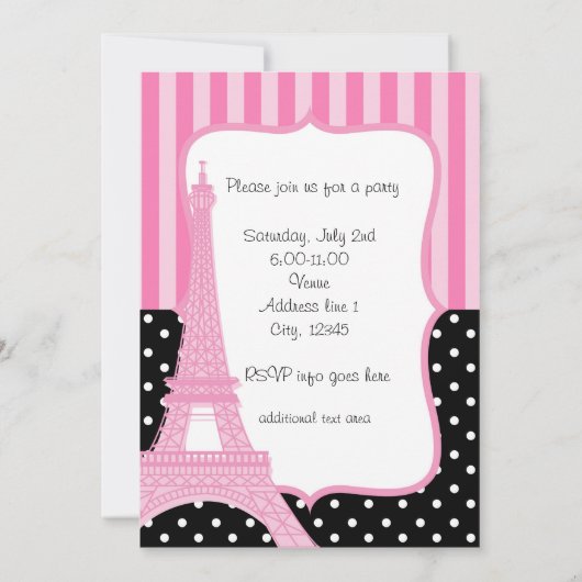 Paris Eiffel Tower French Stippen Pink Uitnodiging (Achterkant)