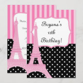 Paris Eiffel Tower French Stippen Pink Uitnodiging (Voorkant / Achterkant)