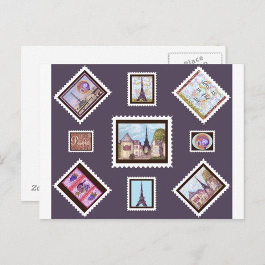 Paris Eiffel Tower geïnspireerd briefkaart Postage (Voorkant / Achterkant)