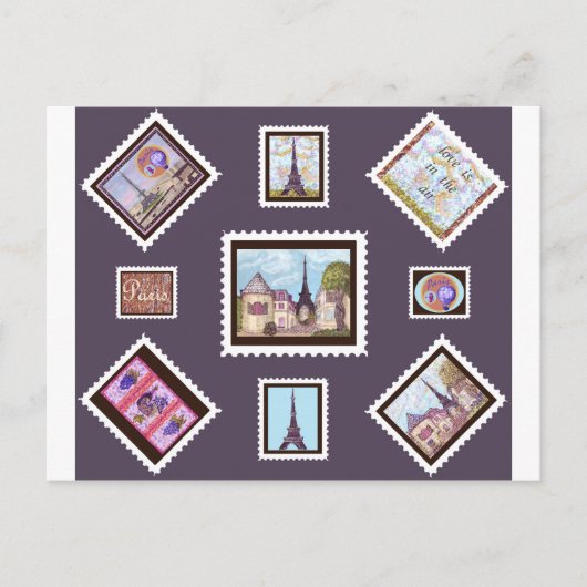 Paris Eiffel Tower geïnspireerd briefkaart Postage (Voorkant)