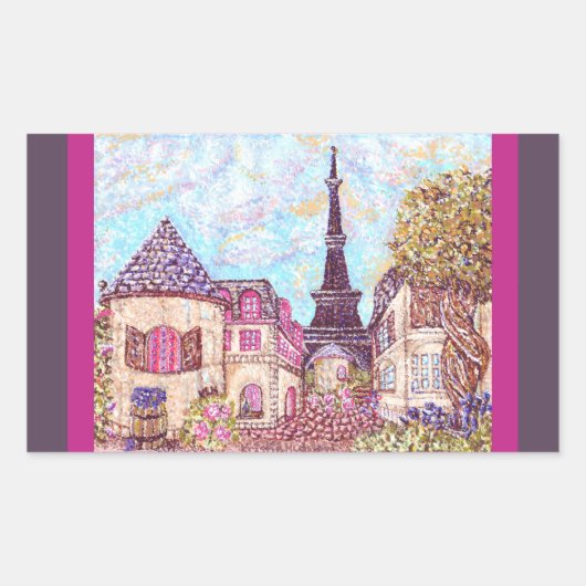 Paris Eiffel Tower geïnspireerde pointillisme stic Rechthoekige Sticker (Voorkant)
