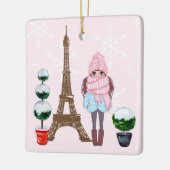Paris Eiffel Tower  Girl Chic Pink Kerstmis Keramisch Ornament (Links)