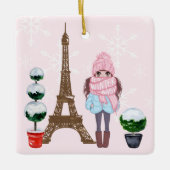 Paris Eiffel Tower  Girl Chic Pink Kerstmis Keramisch Ornament (Voorkant)