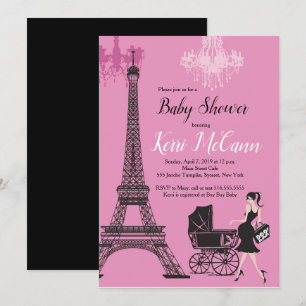 Paris Eiffel Tower Girls Pink Baby shower Kaart