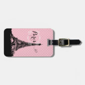 Paris Eiffel Tower Girly Pink Polka Dot Bagagelabel (Voorkant horizontaal)