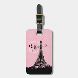 Paris Eiffel Tower Girly Pink Polka Dot Bagagelabel