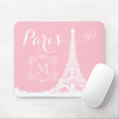 Paris Eiffel Tower Girly Pink White Monogrammed Muismat (Met muis)