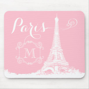 Paris Eiffel Tower Girly Pink White Monogrammed Muismat