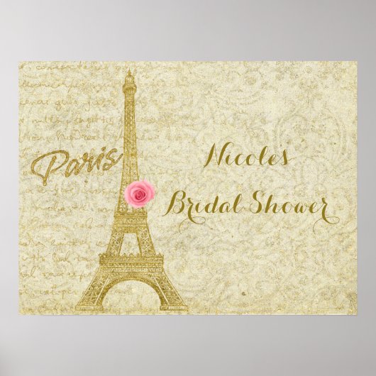 Paris Eiffel Tower Gold & Roze Elegant Banner Poster (Voorkant)