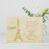 Paris Eiffel Tower Gold & Roze Elegant Invitting Kaart (Staand voorkant)
