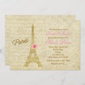 Paris Eiffel Tower Gold & Roze Elegant Invitting Kaart (Voorkant / Achterkant)