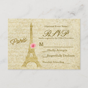 Paris Eiffel Tower Gold & Roze Elegant RSVP-kaart RSVP Kaartje